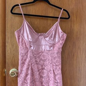 Pretty Little Thing Pink Satin Lace Bodycon Dress